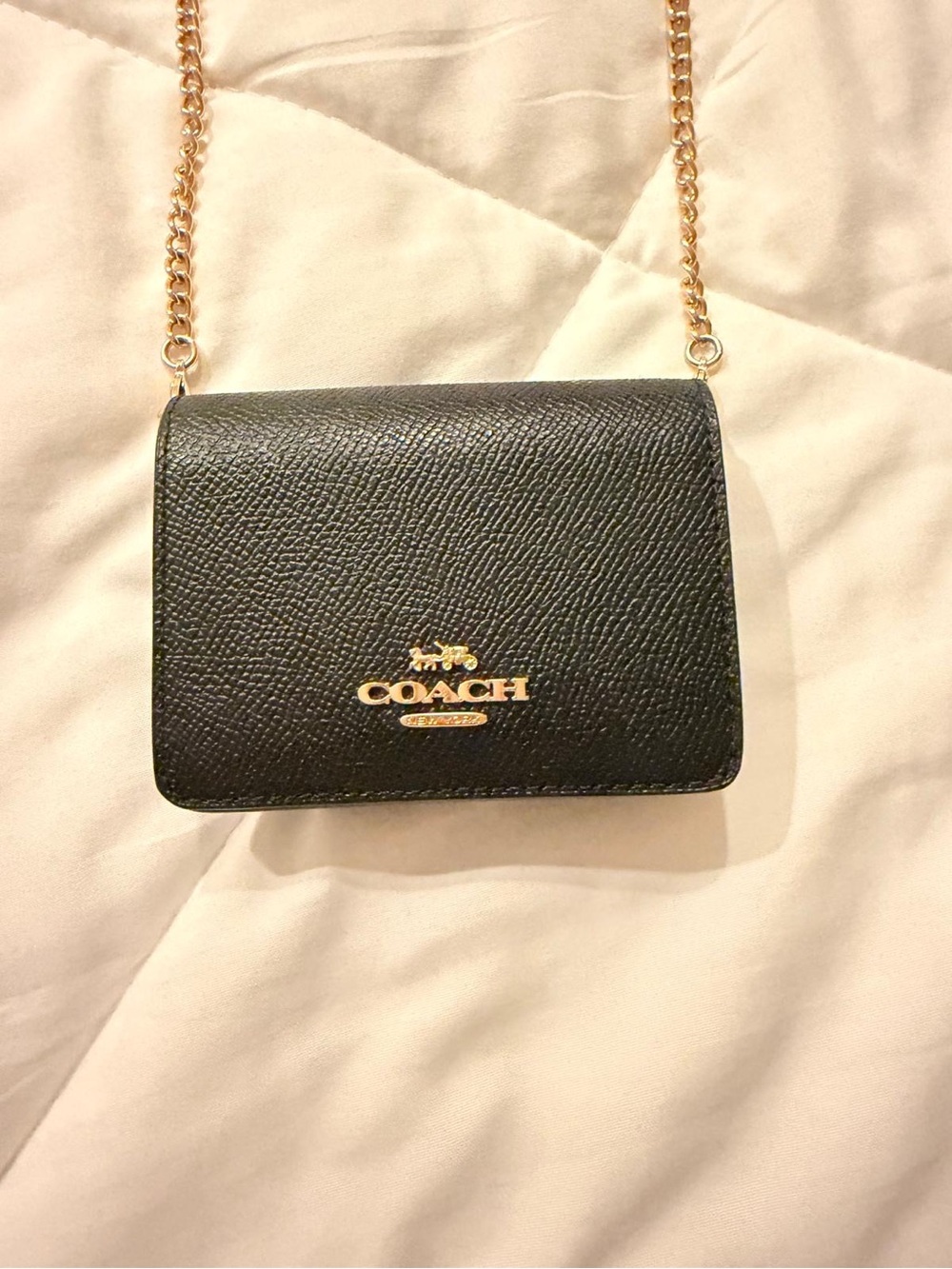 COACH Black Saffiano Leather Crossbody with Gold Chain